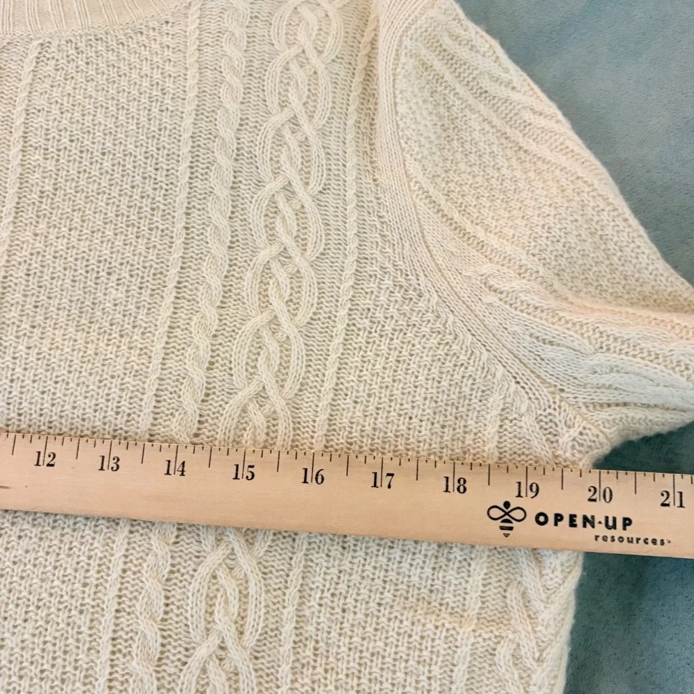 J. Crew Wool Sweater Fisherman Ivory Cable Knit Womens Size S Classic‎ Minimal